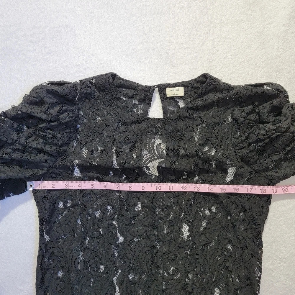 Wilfred Aritzia Short Sleeve Black Lace Scalloped Hem Dress No Liner Size M - Picture 10 of 11